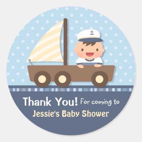 Little Sailor Nautical Baby Shower Party Classic Round Sticker