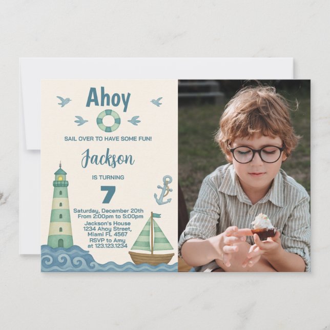 Little Sailor Nautical Birthday Invitation (Front)
