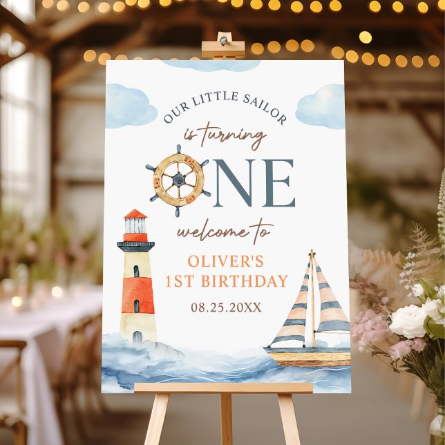 Little Sailor Nautical Blue Pastel 1st Birthday Foam Board (Creator Uploaded)