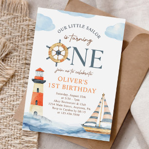 Little Sailor Nautical Blue Pastel 1st Birthday Invitation