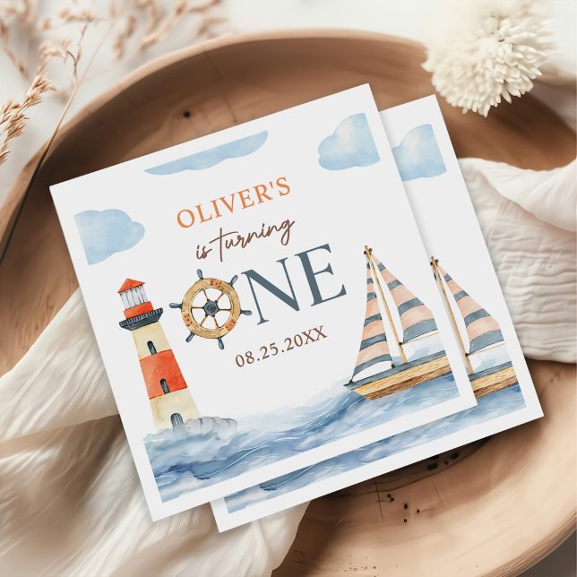 Little Sailor Nautical Blue Pastel 1st Birthday Napkins (Creator Uploaded)