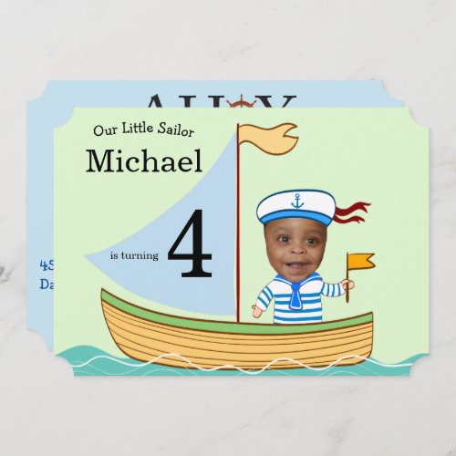 Little Sailor Nautical Boys Birthday Invitation