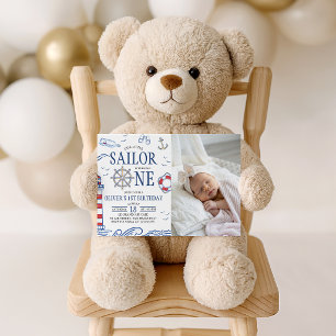 Little Sailor Photo Nautical 1st Birthday Invite