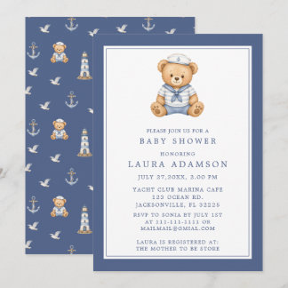 Little Sailor Teddy Bear Nautical Baby Shower Invitation