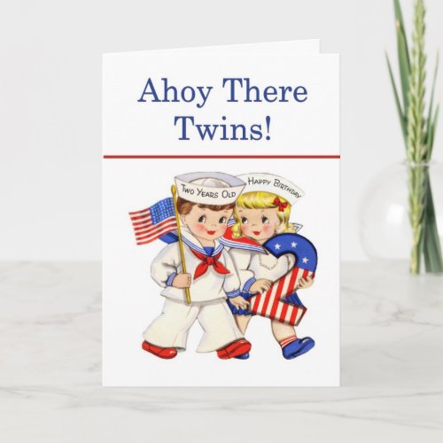 Little Sailor Twins 2 year old birthday card