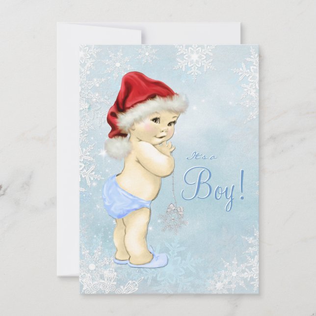 Little Santa Baby Blue Snowflake Baby Shower Invitation (Front)