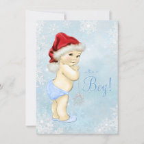 Little Santa Baby Blue Snowflake Baby Shower Invitation