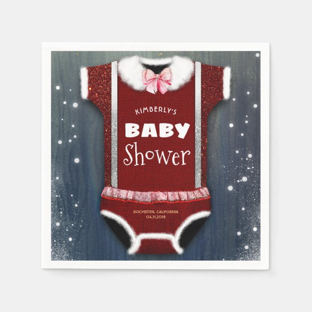 Little Santa Bodysuit Winter Baby Shower Napkins (Front)