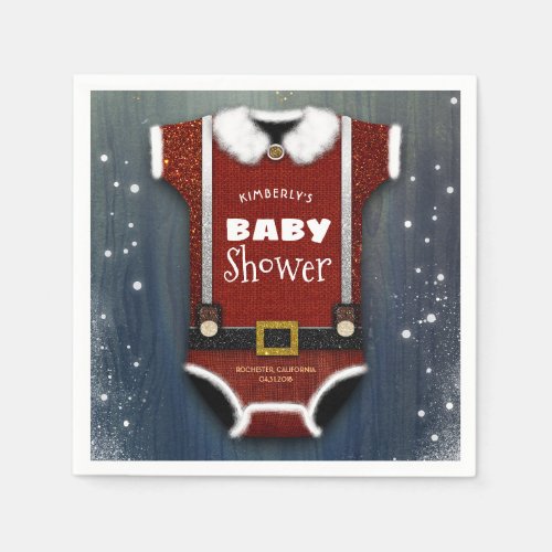 Little Santa Bodysuit Winter Baby Shower Napkins