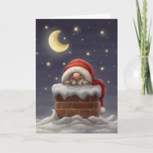 Little Santa in a chimney Holiday Card