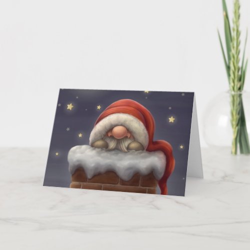 Little Santa in a chimney Holiday Card