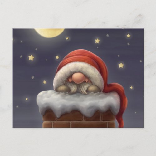 Little Santa in a chimney Holiday Postcard