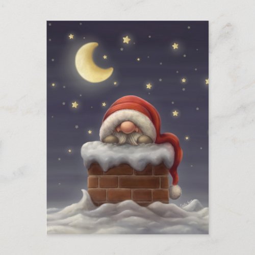 Little Santa in a chimney Holiday Postcard