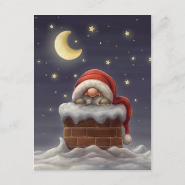 Little Santa in a chimney Holiday Postcard (Front)