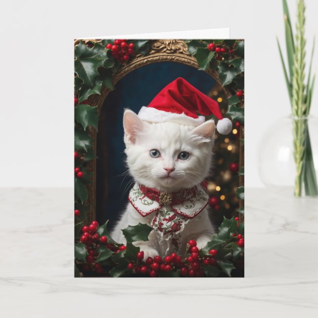 Little Santa Kitty Letterpress Thank You Card (Front)