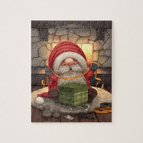 Little Santa wrapping a gift Jigsaw Puzzle