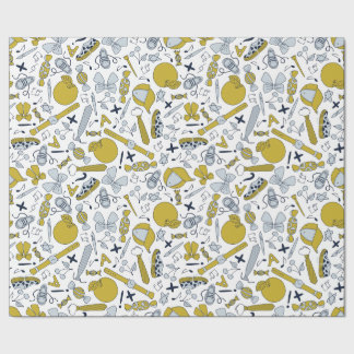 Little School Things Scattered on Wrapping Paper