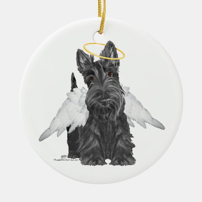Little Scottie Angel Ceramic Ornament (Front)