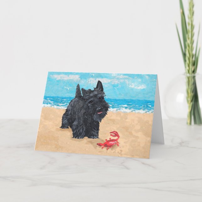 Little Scottie Finds a Crab at the Beach Card (Front)