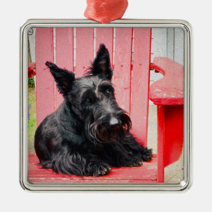 Little Scottie in a Big Red Chair Metal Ornament