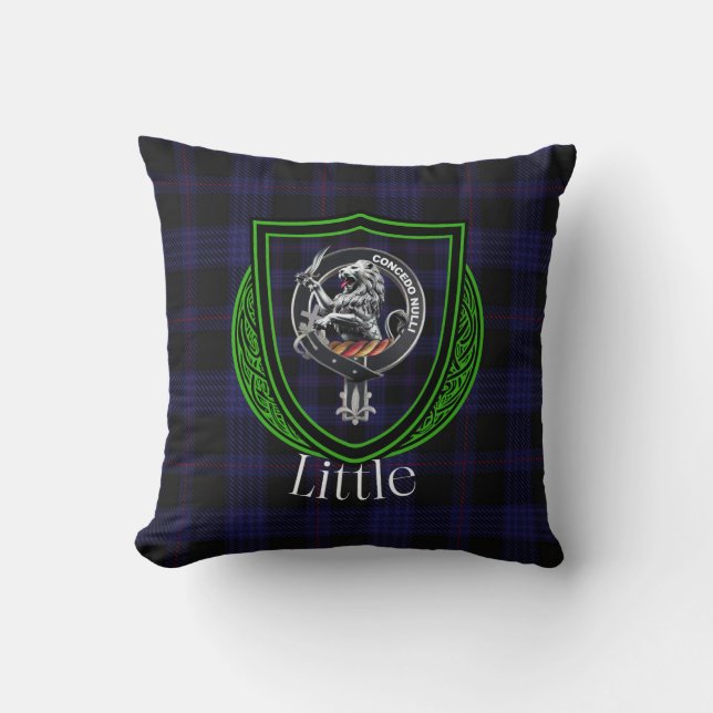 Little Scottish Clan Tartan & Crest Throw Pillow (Front)