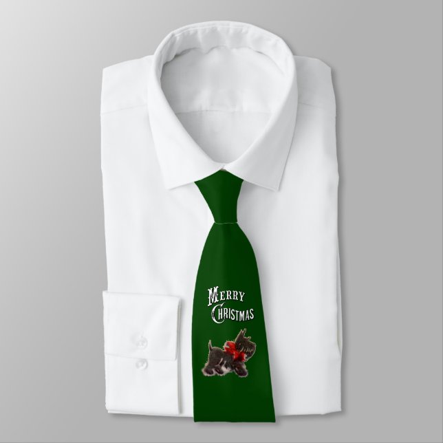Little Scotty Dog on Green Neck Tie (Tied)
