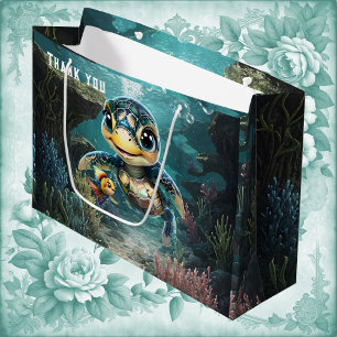 Little sea turtle exploring with her friend. large gift bag