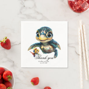 Little sea turtle exploring with her friend. napkins