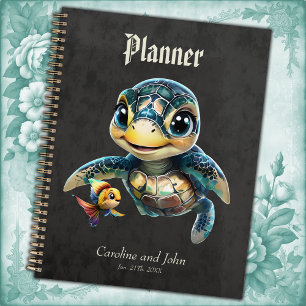 Little sea turtle exploring with her friend. planner