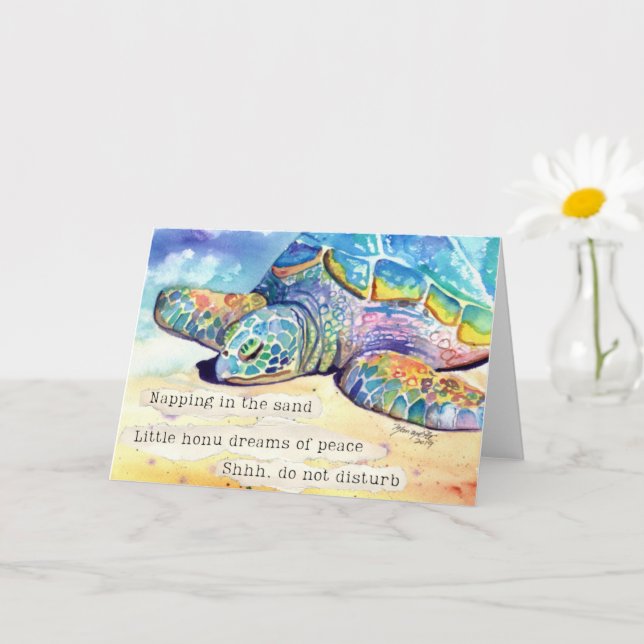 Little Sea Turtle Napping Honu Haiku Card (Small Plant)