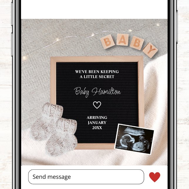 Little Secret  Ultrasound Photo Winter Pregnancy Announcement (winter photo pregnancy announcement card ultrasound sonogram little secret snowflake)