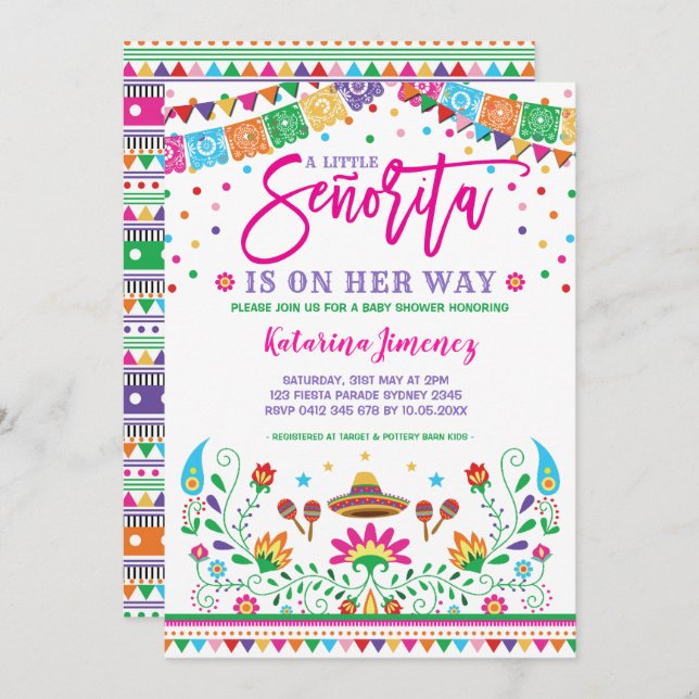 Little Senorita Fiesta Baby Shower Mexican Floral Invitation (Front/Back)
