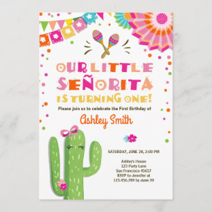 Little Senorita Fiesta Cactus Pink First Birthday Invitation