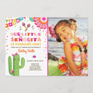 Little Senorita Fiesta Cactus Pink First Birthday Invitation