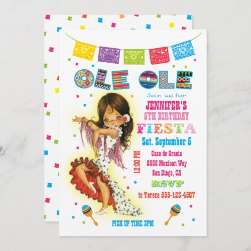 Little Seorita Mexican Fiesta Birthday Party Invitation