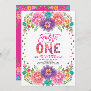 Little Senorita Mexican Fiesta Floral 1st Birthday Invitation