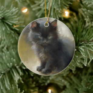 Little Shadow Black Kitten Ceramic Ornament