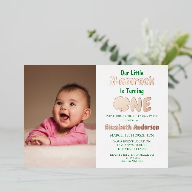 Little Shamrock 1st Birthday Foil Invitation (Standing Front)