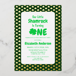 Little Shamrock 1st Birthday Foil Invitation