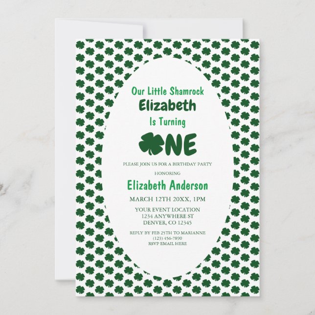 Little Shamrock 1st Birthday Invitation (Front)
