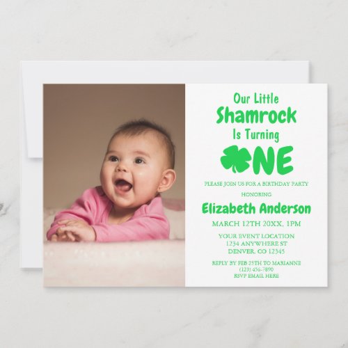 Little Shamrock 1st Birthday Invitation