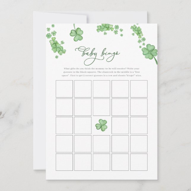 Little Shamrock Baby Shower Game Baby Bingo Game (Front)