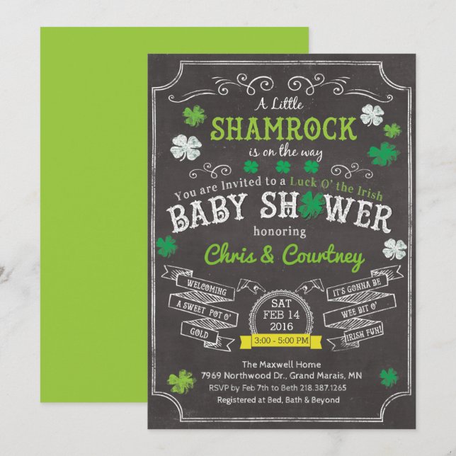 Little Shamrock Baby Shower Invitation (Front/Back)