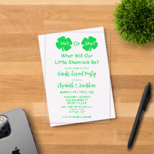 Little Shamrock Gender Reveal Acrylic Invitations