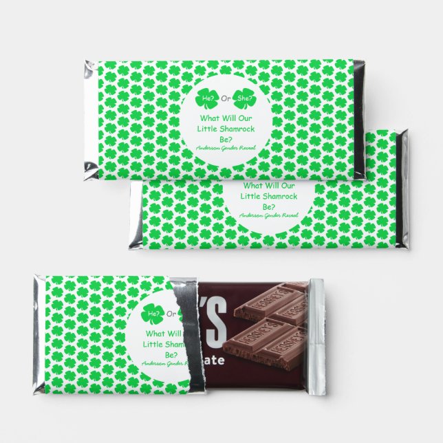 Little Shamrock Gender Reveal Hershey Bar Favors (Front)