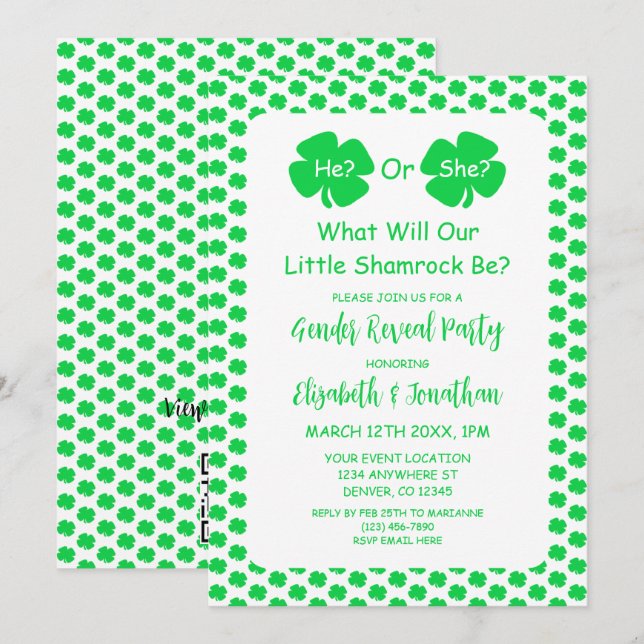 Little Shamrock Gender Reveal Invitation (Front/Back)