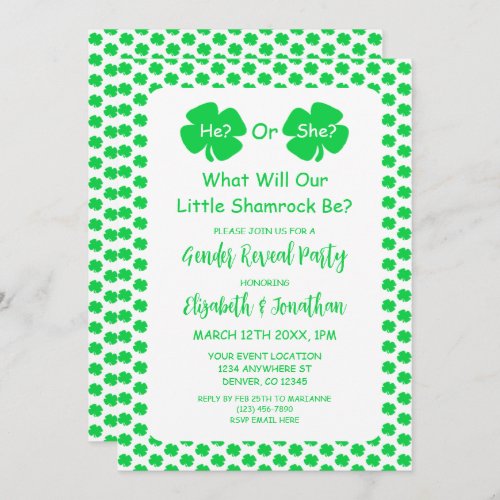 Little Shamrock Gender Reveal Invitation