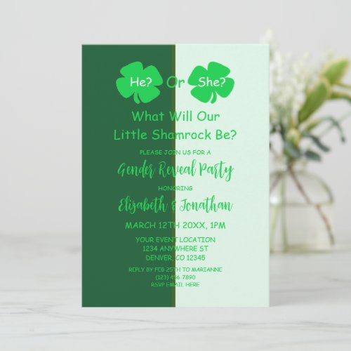 Little Shamrock Gender Reveal Invitation