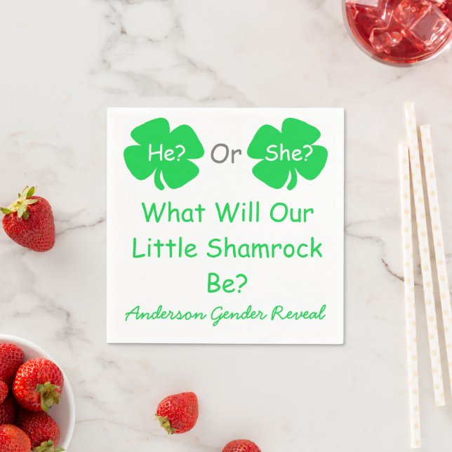Little Shamrock Gender Reveal Napkins (Insitu)