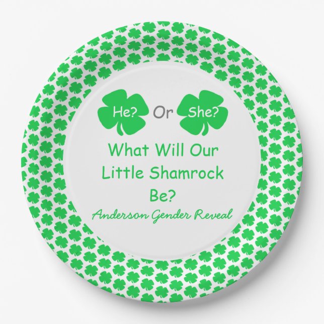 Little Shamrock Gender Reveal Paper Plates (Front)